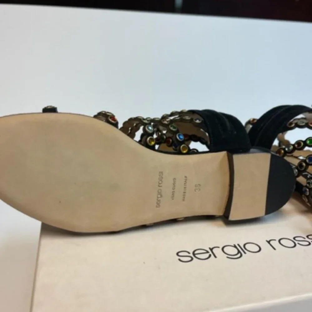 SERGIO ROSSI GLADIATOR SANDALS ADORNED WITH GLASS STONES SIZE 36/ 6 - Picture 2 of 8